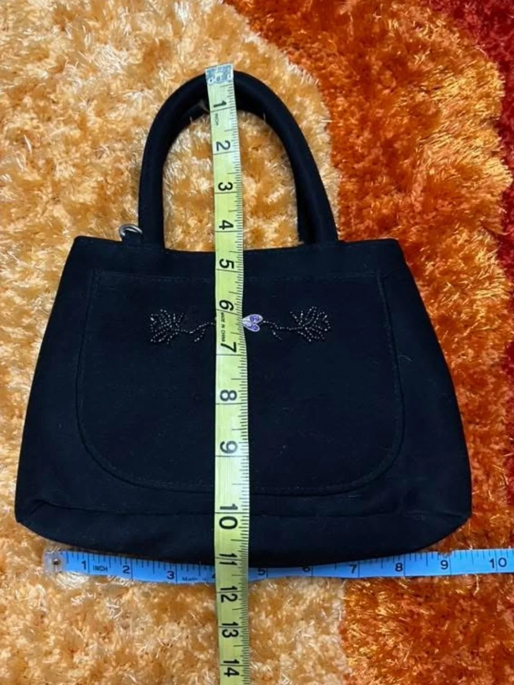 Y2K Black Women's Top-Handle Bag with beaded Dragonfly Accent
